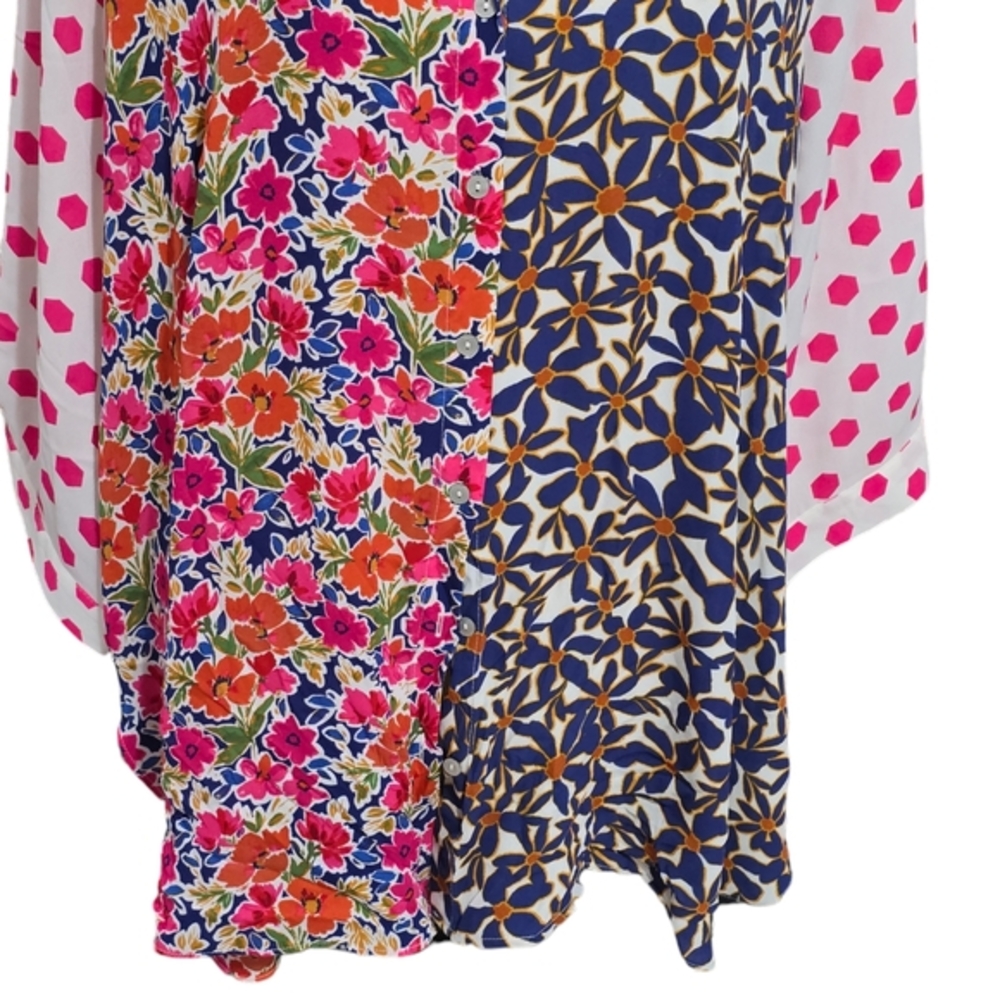 Rose & Olive Mixed Print Floral Leopard Button Down Shirt Patchwork Multicolor - Picture 3 of 11